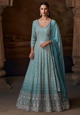 Blue Georgette Embroidered Salwar Kameez