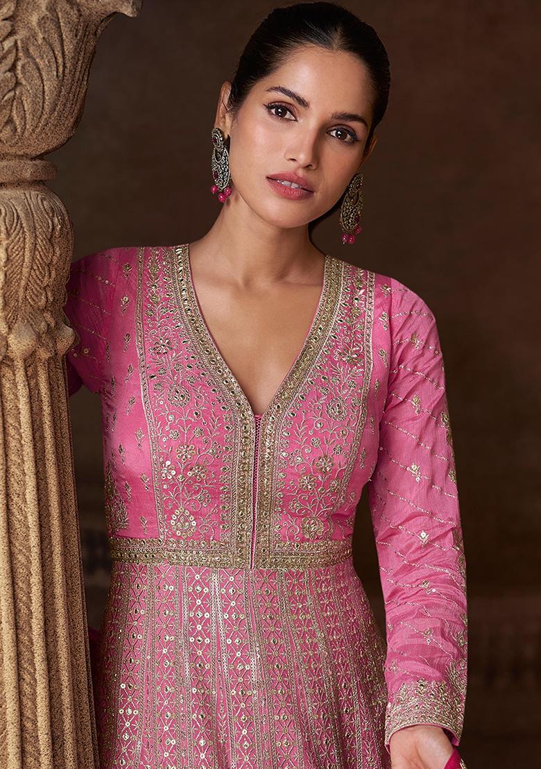 Pink Georgette Embroidered Salwar Kameez
