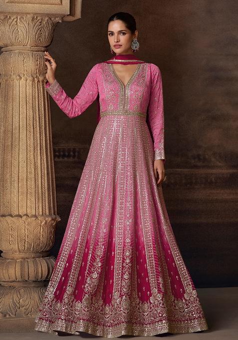 Pink Georgette Embroidered Salwar Kameez
