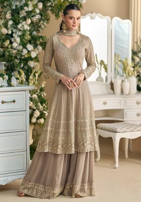 Beige Georgette Embroidered Salwar Kameez With Dupptta
