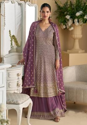 Purple Georgette Embroidered Salwar Kameez With Dupptta