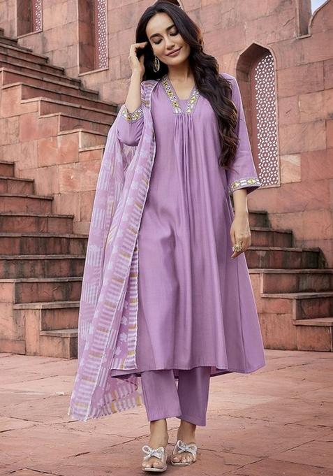 Purple Embroidered Silk Salwar Kameez