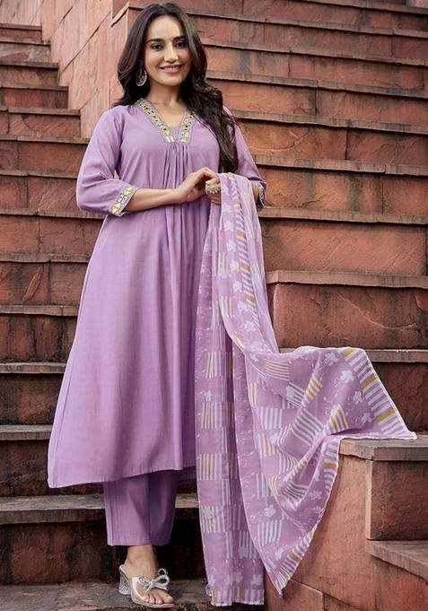 Purple Embroidered Silk Salwar Kameez