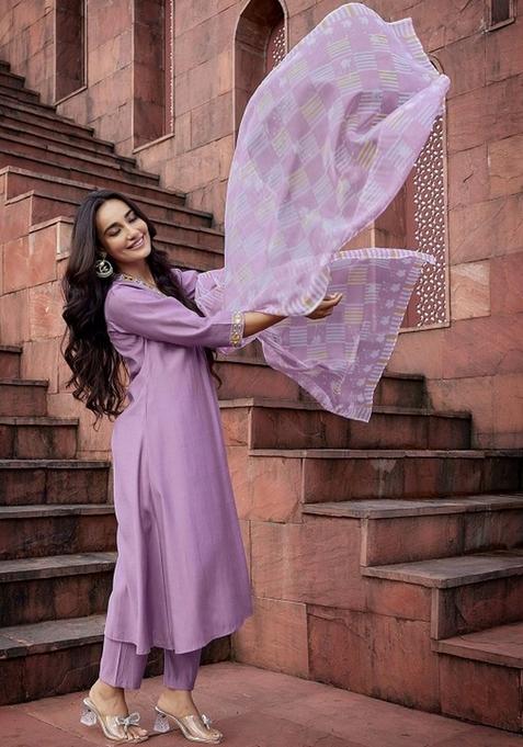 Purple Embroidered Silk Salwar Kameez