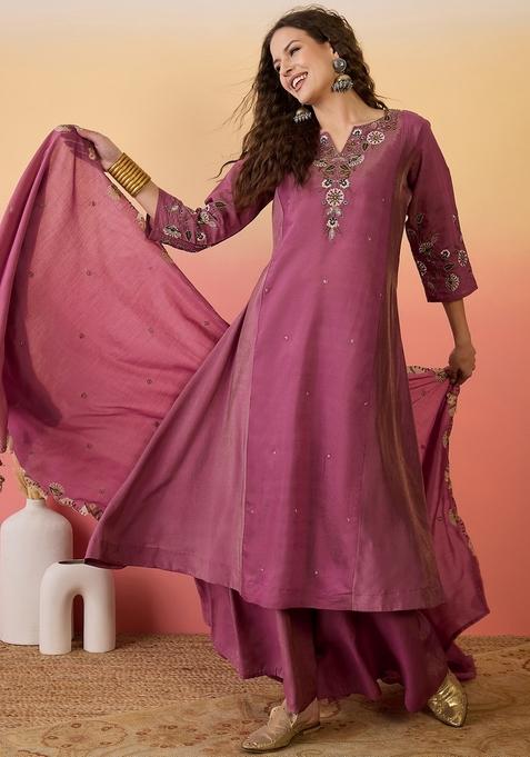Peach Embroidered Silk Salwar Kameez