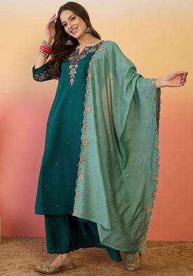Olive Embroidered Silk Salwar Kameez