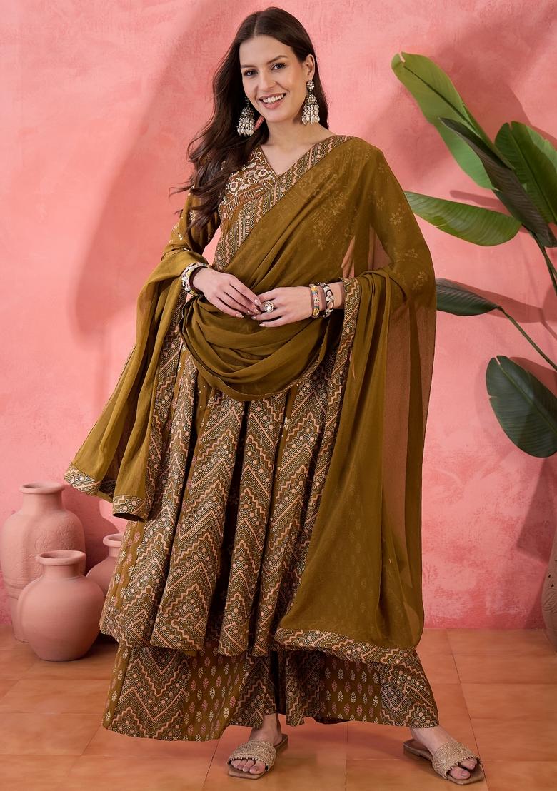 Brown Embroidered Silk Salwar Kameez