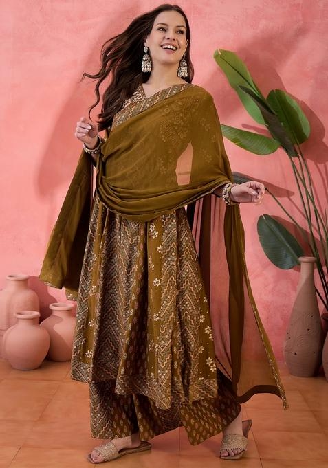 Brown Embroidered Silk Salwar Kameez