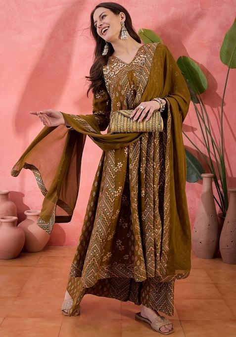 Brown Embroidered Silk Salwar Kameez