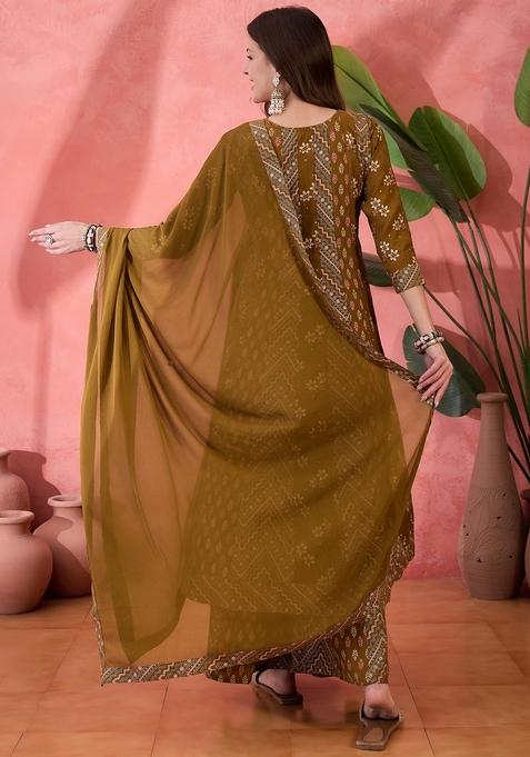 Brown Embroidered Silk Salwar Kameez