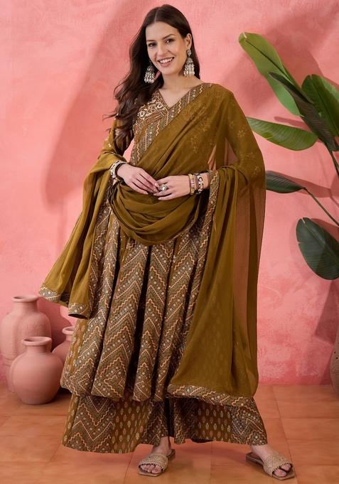 Brown Embroidered Silk Salwar Kameez