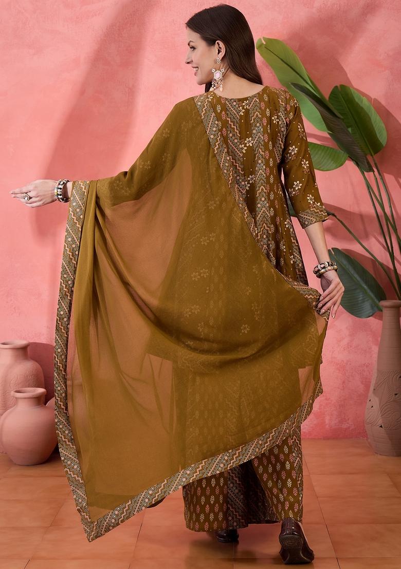 Brown Embroidered Silk Salwar Kameez