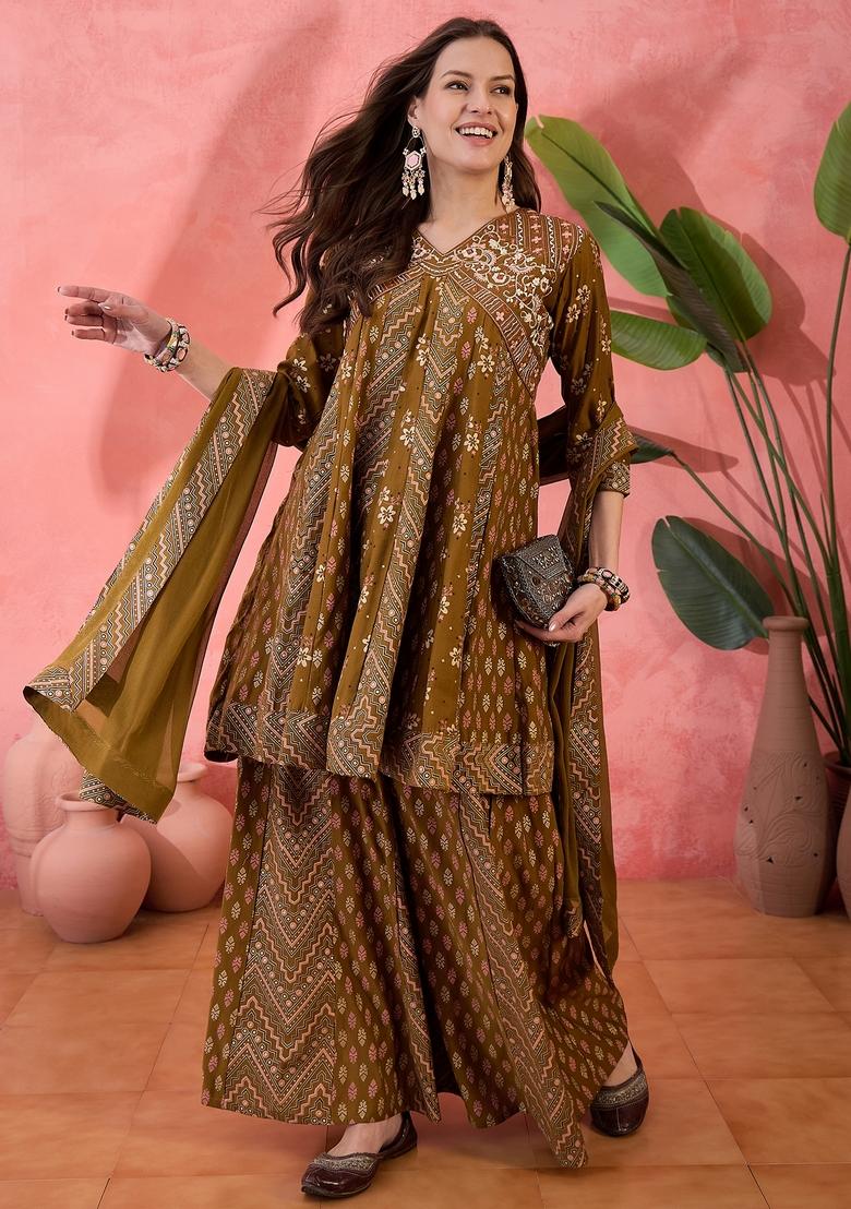 Brown Embroidered Silk Salwar Kameez