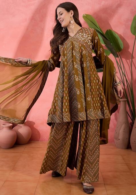 Brown Embroidered Silk Salwar Kameez