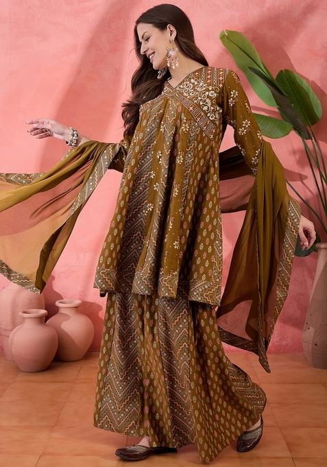 Brown Embroidered Silk Salwar Kameez