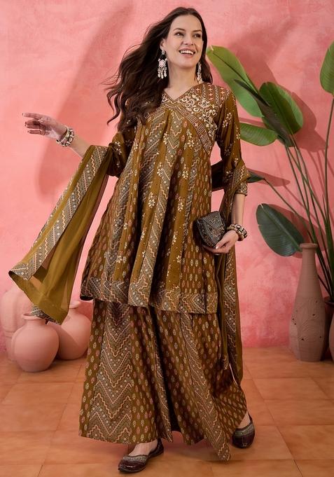 Brown Embroidered Silk Salwar Kameez