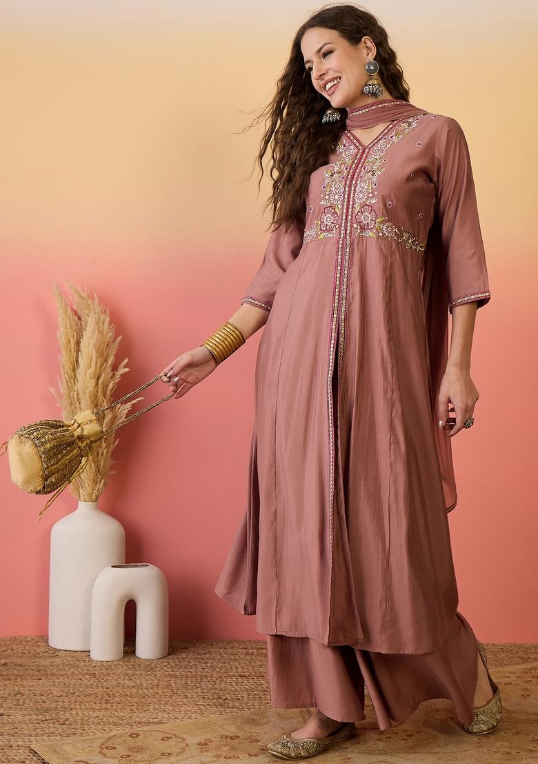 Cream Embroidered Silk Salwar Kameez