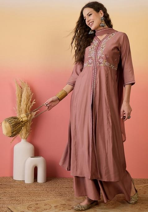 Cream Embroidered Silk Salwar Kameez