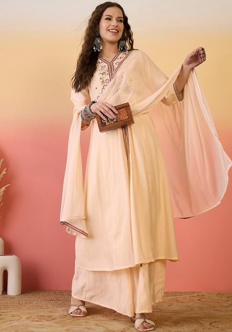 White Embroidered Silk Salwar Kameez