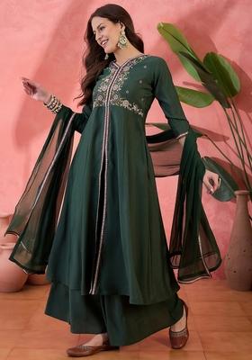 Green Embroidered Silk Salwar Kameez