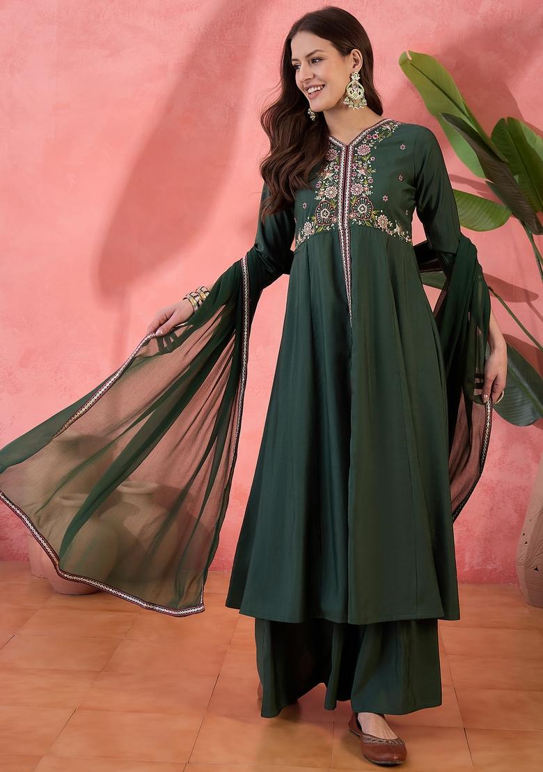 Green Embroidered Silk Salwar Kameez