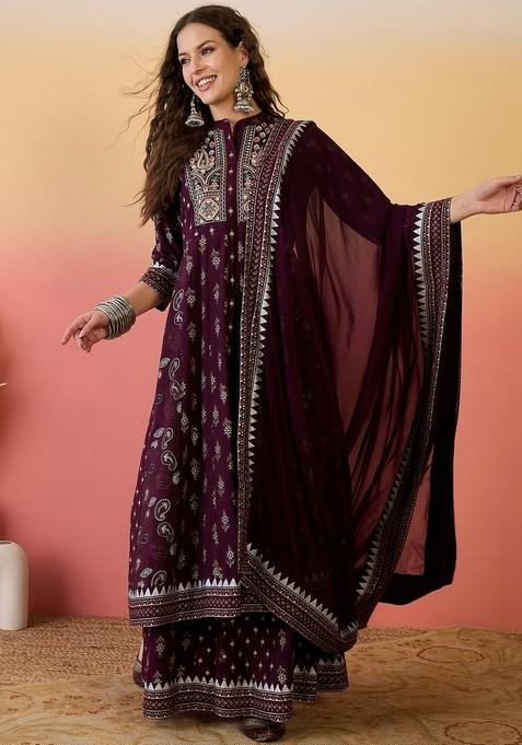Maroon Embroidered Silk Salwar Kameez