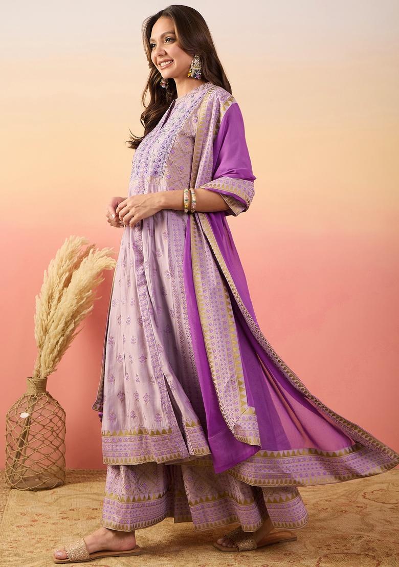 Lavender Embroidered Silk Salwar Kameez