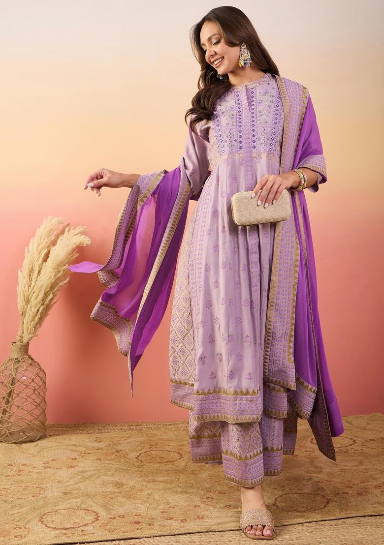Lavender Embroidered Silk Salwar Kameez