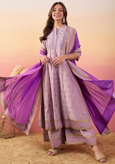 Lavender Embroidered Silk Salwar Kameez