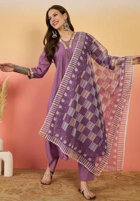 Lavender Embroidered Silk Salwar Kameez