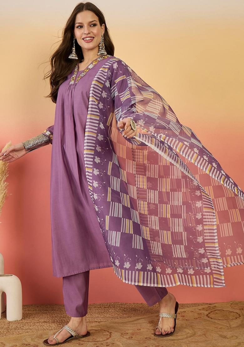 Lavender Embroidered Silk Salwar Kameez