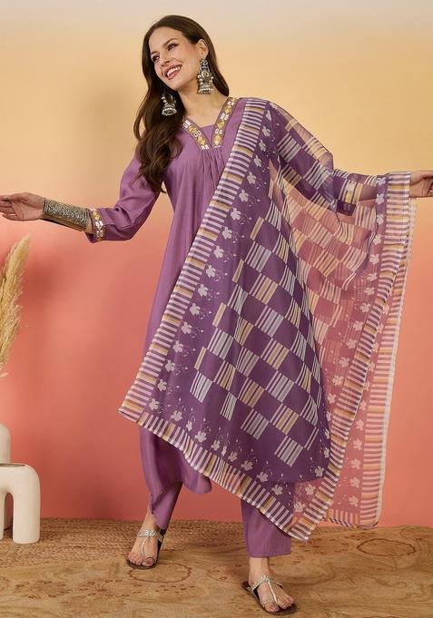 Lavender Embroidered Silk Salwar Kameez