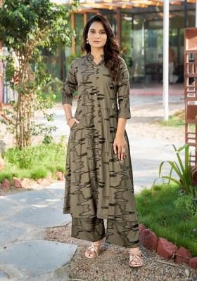 Beige Printed Rayon Co Ord Set