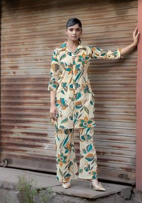 Cream Printed Cotton Co Ord Set