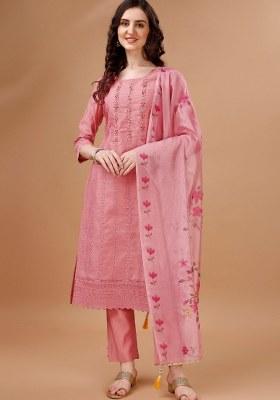 Peach Embroidered Chanderi Silk Salwar Kameez With Dupatta