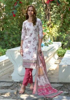 Off White Embroidered Cotton Salwar Kameez With Dupatta