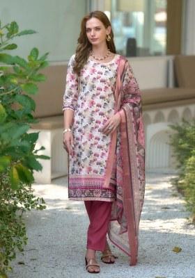 Off White Embroidered Cotton Salwar Kameez With Dupatta