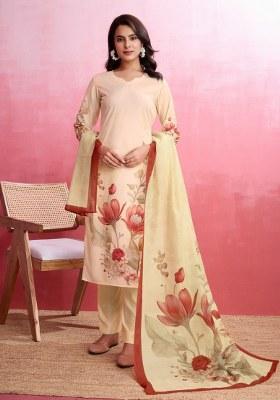 Beige Printed Crepe Salwar Kameez With Dupatta
