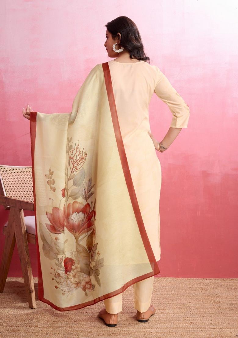 Beige Printed Crepe Salwar Kameez With Dupatta