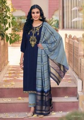 Blue Embroidered Viscose Rayon Salwar Kameez With Dupatta
