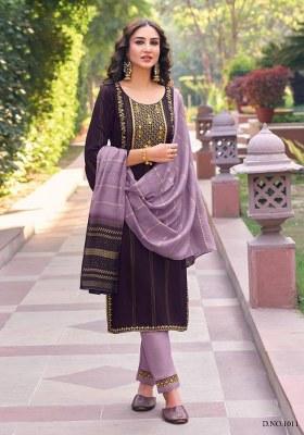 Purple Embroidered Viscose Rayon Salwar Kameez With Dupatta