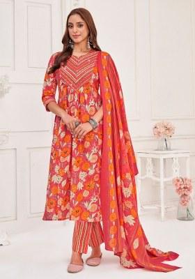 Peach Printed Cotton Salwar Kameez With Dupatta