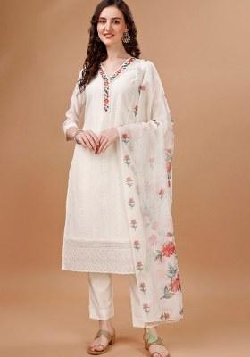 Off White Embroidered Chanderi Silk Salwar Kameez With Dupatta
