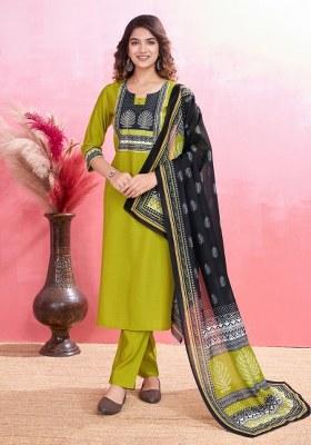 Parrot Green Printed Viscose Silk Salwar Kameez With Dupatta