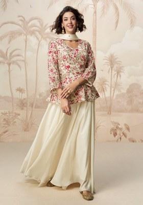 White Embroidered Chinnon Lehenga Set With Dupatta