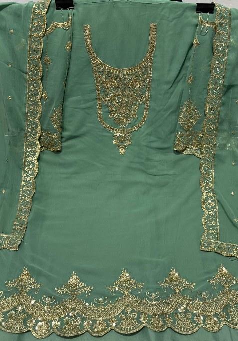 Pista Green Embroidered Faux Georgette Sharara Set With Dupatta