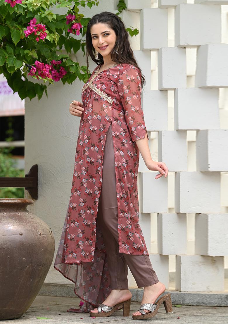 Brown Printed Georgette Salwar Kameez With Dupatta
