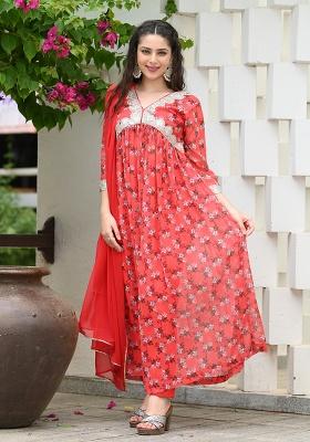 Peach Printed Georgette Salwar Kameez With Dupatta
