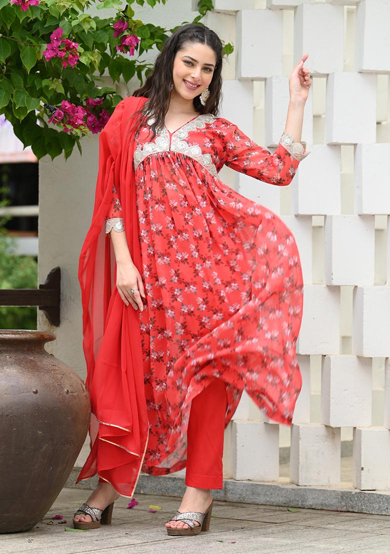 Peach Printed Georgette Salwar Kameez With Dupatta