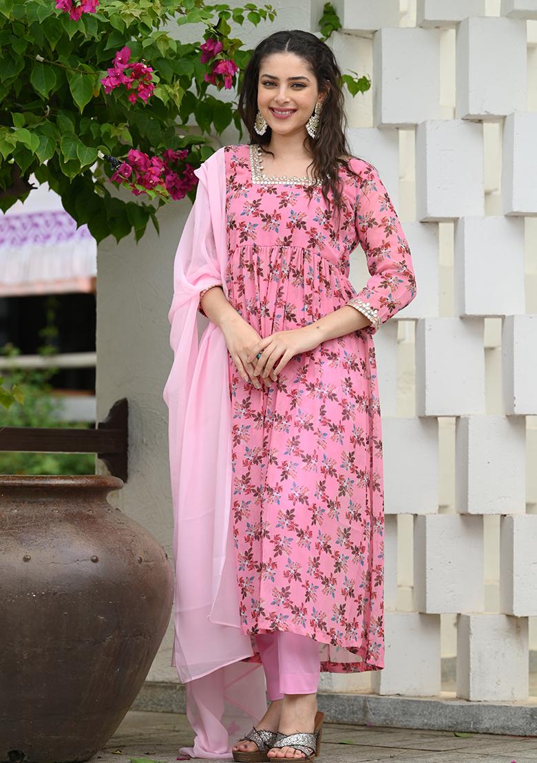 Pink Printed Georgette Salwar Kameez With Dupatta
